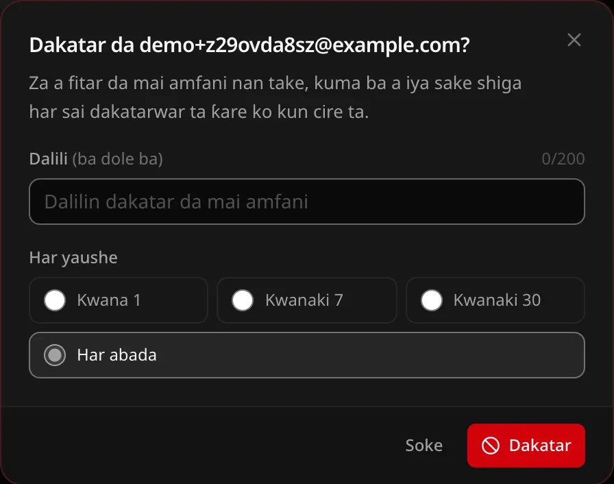 Taga ta Dakatar: dalili (ba dole ba) da tsawon lokaci — Kwana 1, Kwanaki 7, Kwanaki 30 ko Har abada