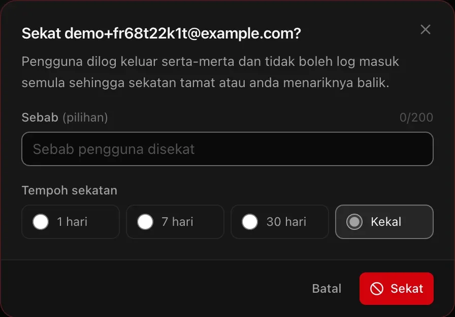 Dialog Sekat: sebab pilihan dan tempoh sekatan — 1 hari, 7 hari, 30 hari atau Kekal
