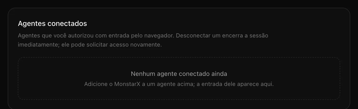 O cartão Agentes conectados, com a mensagem Nenhum agente conectado ainda