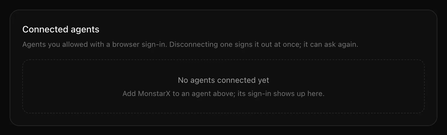 The Connected agents card, with No agents connected yet