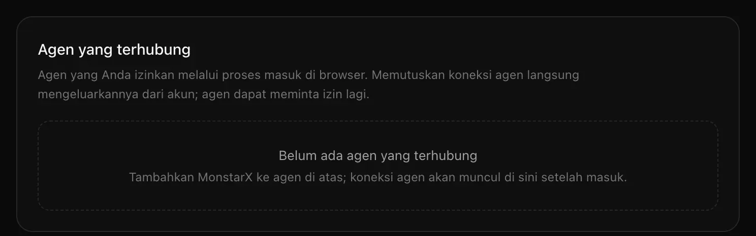 Kartu Agen yang terhubung, dengan tulisan Belum ada agen yang terhubung