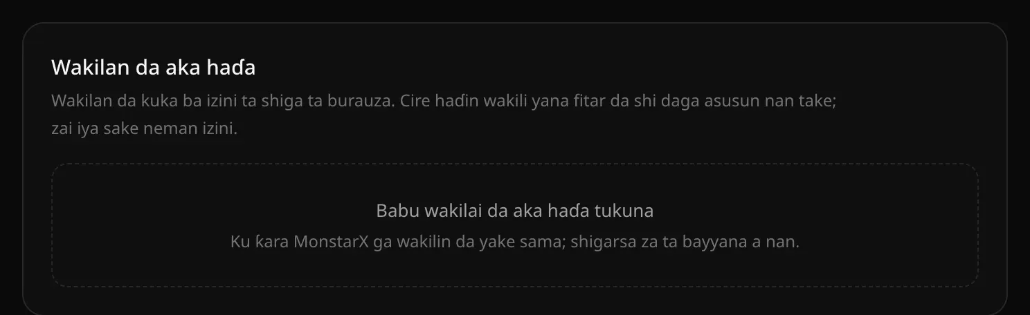 Katin Wakilan da aka haɗa, yana nuna Babu wakilai da aka haɗa tukuna