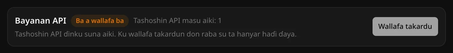 Sandar Bayanan API da alamar Ba a wallafa ba da Tashoshin API masu aiki: 1, shawarar Tashoshin API ɗinku suna aiki. Wallafa takardun don raba su ta hanyar haɗi ɗaya, da maɓallin Wallafa takardu
