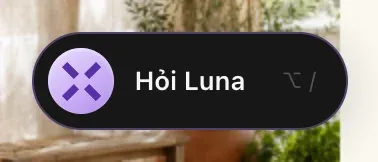 Nút Hỏi Luna với chữ X màu tím của MonstarX và phím tắt Option gạch chéo, như hiển thị trên máy Mac