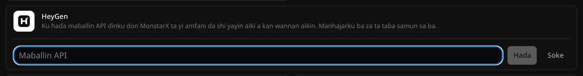 HeyGen a buɗe don haɗawa, da filin maɓallin API da maɓallan Haɗa da Soke
