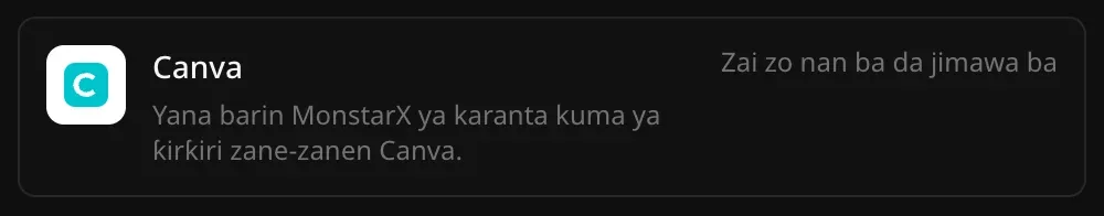 Layin Canva a Haɗin sabis: Yana barin MonstarX ya karanta kuma ya ƙirƙiri zane-zanen Canva, tare da alamar Zai zo nan ba da jimawa ba