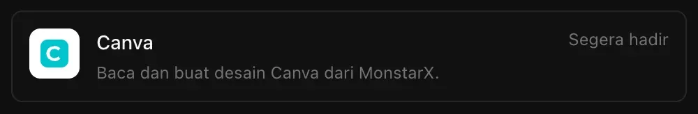 Baris Canva di Konektor: Baca dan buat desain Canva dari MonstarX, bertanda Segera hadir