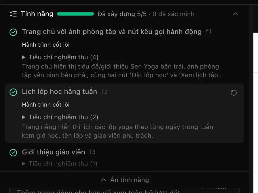 Kế hoạch đã hoàn thành với các dấu tích xanh, và mũi tên Mở lại hiện cạnh Lịch lớp học hằng tuần dưới con trỏ