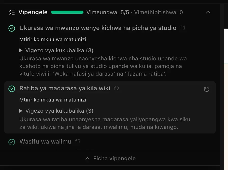 Mpango uliokamilika wenye tiki za kijani, na mshale wa Fungua tena ukionekana kando ya ratiba ya madarasa ya kila wiki chini ya kielekezi