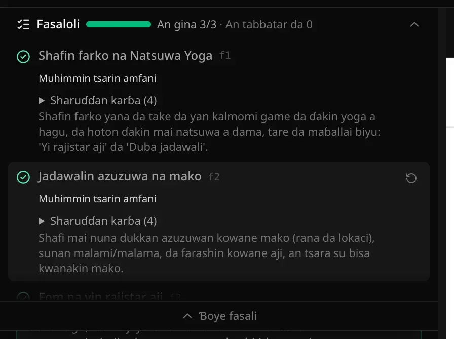 Tsarin da aka kammala da koren alamomin daidai, da kibiyar Sake buɗewa kusa da Jadawalin azuzuwa na mako a ƙarƙashin alamar linzamin kwamfuta