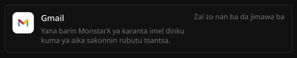 Layin Gmail a Haɗin sabis: Yana barin MonstarX ya karanta imel ɗinku kuma ya aika saƙonnin rubutu tsantsa, tare da alamar Zai zo nan ba da jimawa ba
