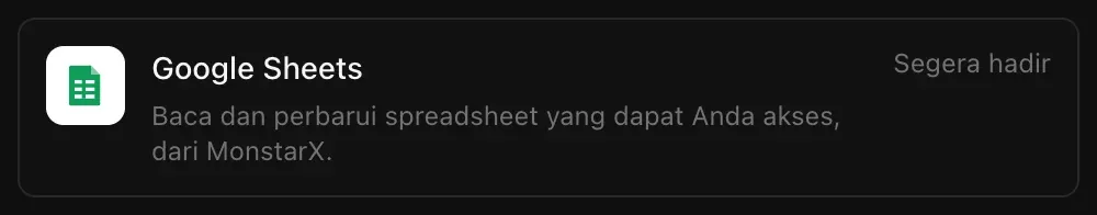 Baris Google Sheets di Konektor: Baca dan perbarui spreadsheet yang dapat Anda akses, dari MonstarX, bertanda Segera hadir