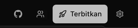 Header ruang kerja dengan GitHub, Bagikan, Terbitkan, dan Pengaturan