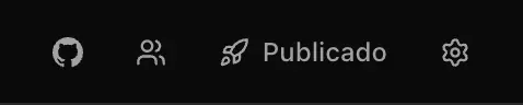 O botão Publicar do cabeçalho agora mostra Publicado, entre os ícones de GitHub, Compartilhar e Configurações