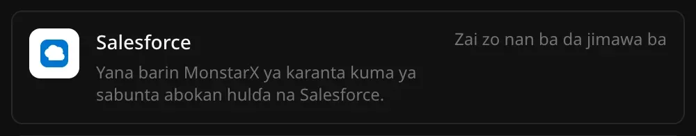 Layin Salesforce a Haɗin sabis: Yana barin MonstarX ya karanta kuma ya sabunta abokan hulɗa na Salesforce, tare da alamar Zai zo nan ba da jimawa ba