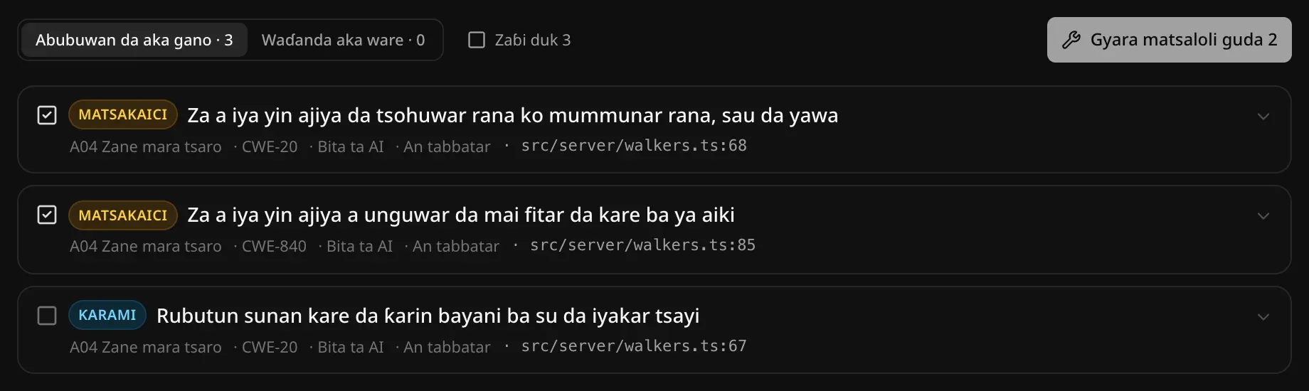 An zaɓi abubuwa biyu da aka gano, da maɓallin Gyara matsaloli guda 2