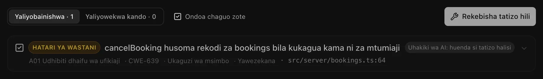 Tatizo moja limewekewa alama na kitufe cha Rekebisha tatizo hili