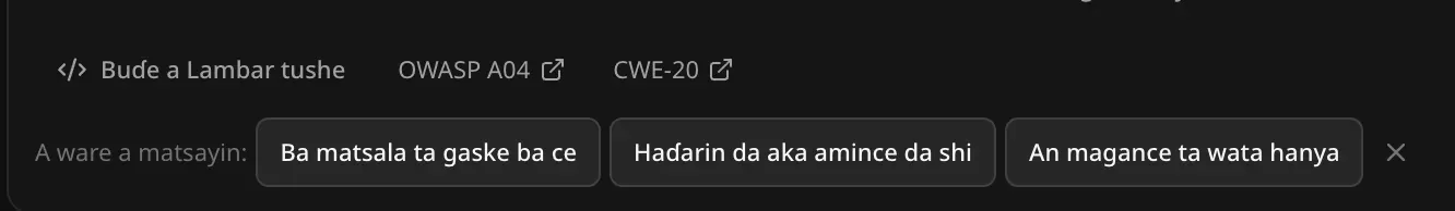Buɗe a Lambar tushe, OWASP A04 da CWE-20, da A ware a matsayin: Ba matsala ta gaske ba ce, Haɗarin da aka amince da shi ko An magance ta wata hanya