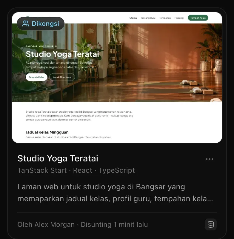 Kad projek di halaman Projek dengan lencana Dikongsi: Studio Yoga Teratai, Oleh Alex Morgan