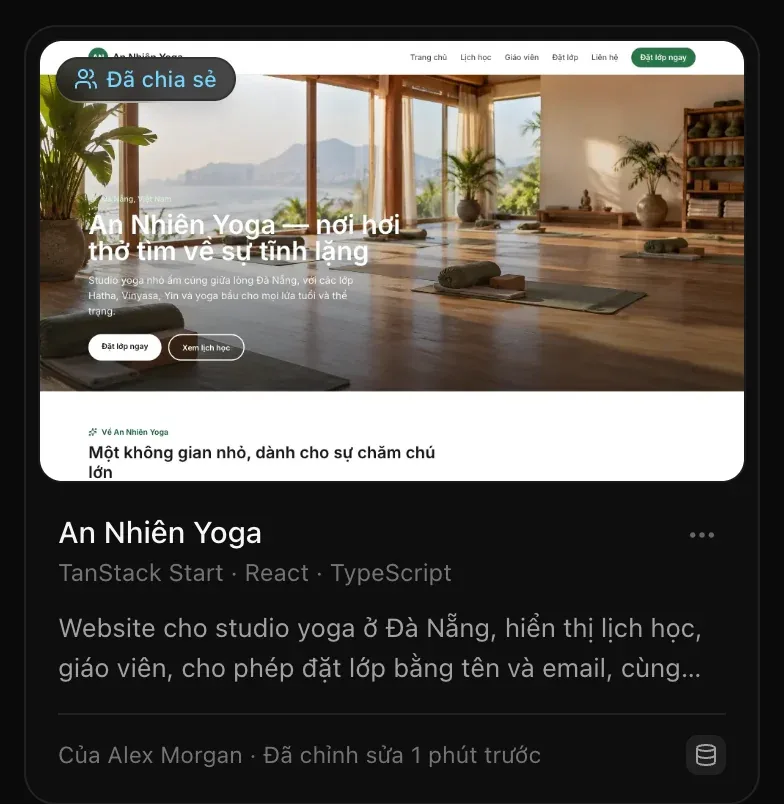 Thẻ dự án trên trang Dự án với huy hiệu Đã chia sẻ: An Nhiên Yoga, Của Alex Morgan