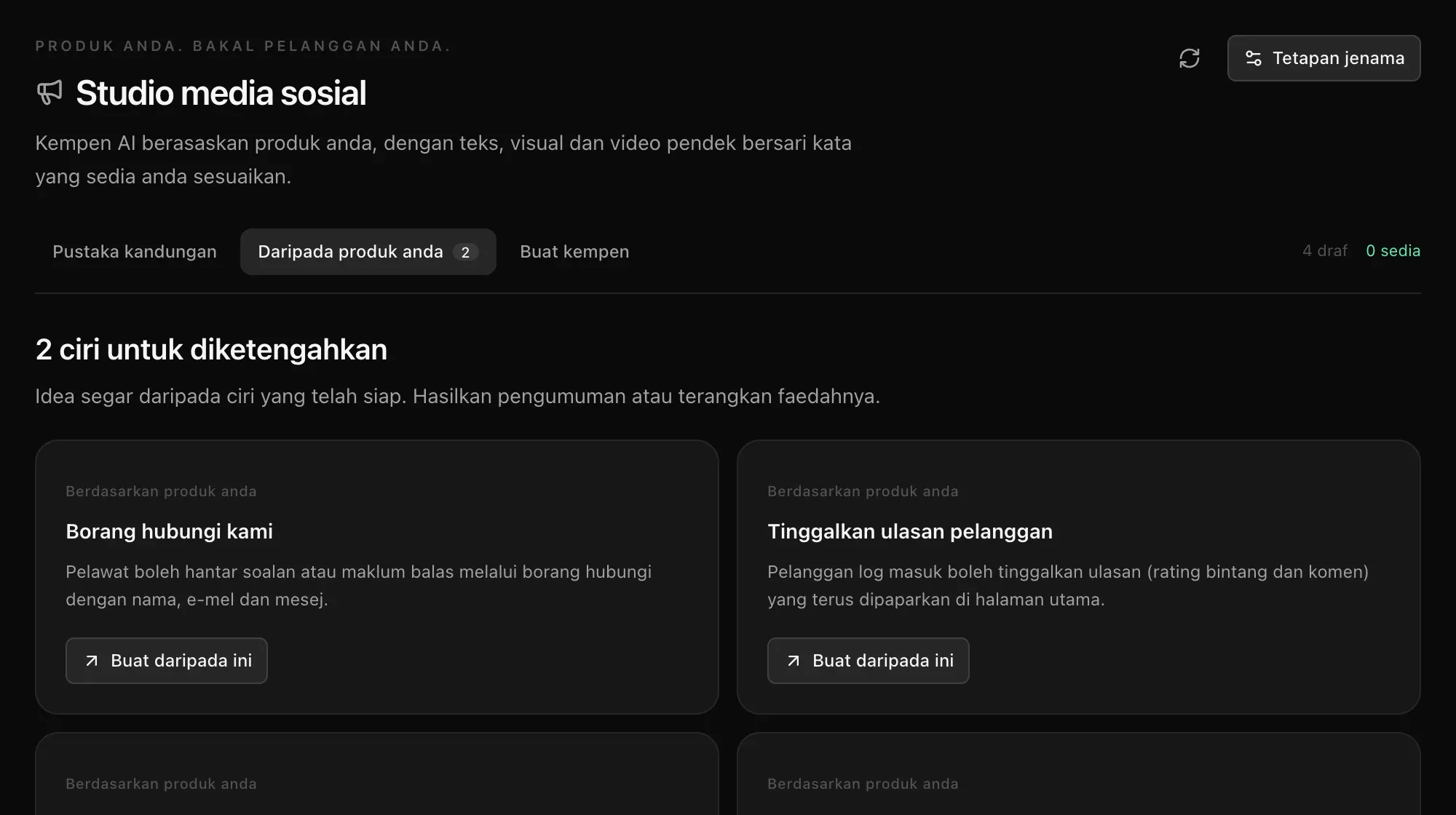Daripada produk anda: 2 ciri untuk diketengahkan, Borang hubungi kami dan Tinggalkan ulasan pelanggan