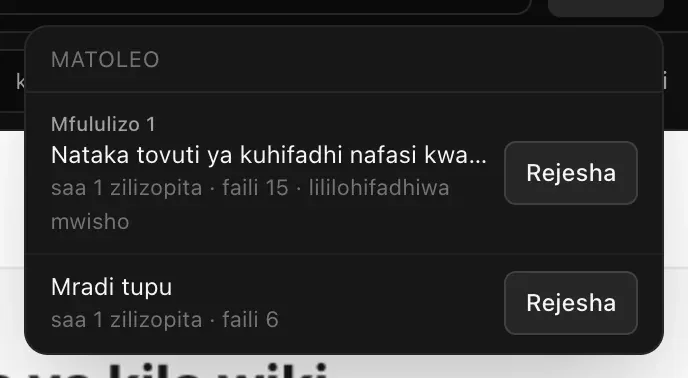 Menyu ya Matoleo yenye matoleo mawili: Nataka tovuti ya kuhifadhi nafasi kwa…, saa 1 zilizopita, faili 15, lililohifadhiwa mwisho, na Mradi tupu, faili 6, kila moja likiwa na kitufe cha Rejesha