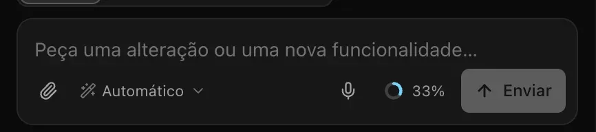 A caixa de mensagem de um projeto, com um anel de uso marcando 33% ao lado do botão Enviar