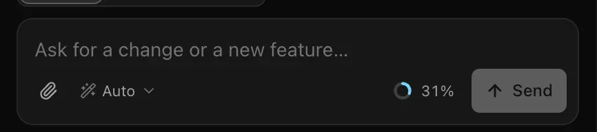 The prompt box in a project, with a usage ring showing 31% beside the Send button