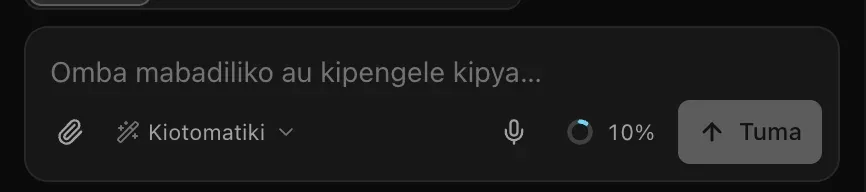 Kisanduku cha ombi ndani ya mradi, na pete ya matumizi ikionyesha 10% kando ya kitufe cha Tuma