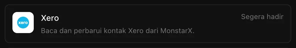 Baris Xero di Konektor: Baca dan perbarui kontak Xero dari MonstarX, bertanda Segera hadir